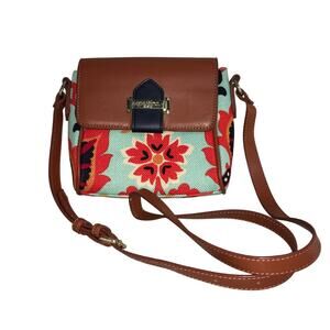 Spartina 449 Floral Linen & Leather Crossbody Bag Daufuskie Island Coastal Boho